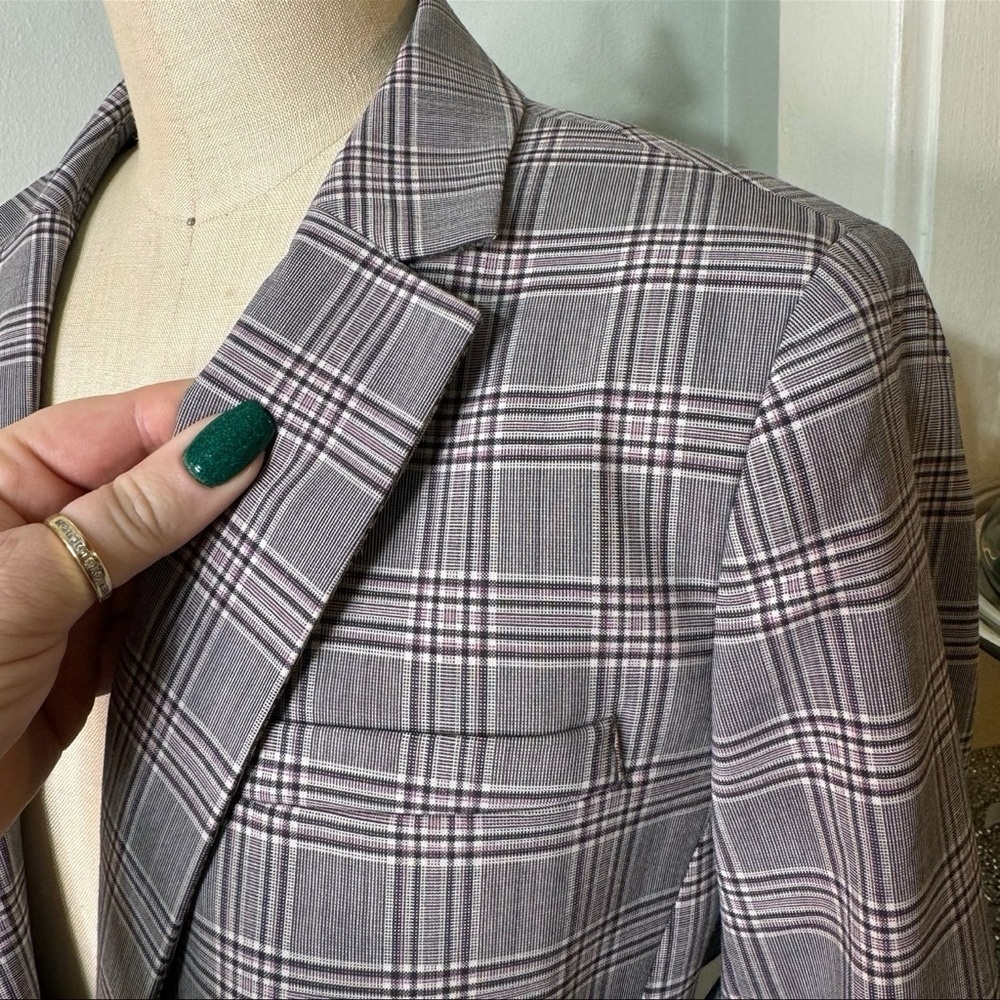 Banana Republic Long & Lean Grey & Lilac Glen Plaid Wool Blazer Jacket Size 6 - Picture 5 of 11